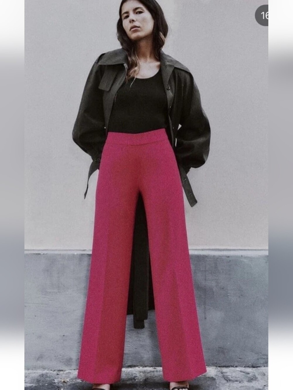 Zara Wide-Leg High-Waist Pink Palazzo Pants Size L (NWT)